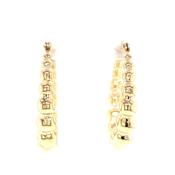 Lady's Yellow 14 Karat Beaded Small Hoop Earrings Image 3 Venus Jewelers Somerset, NJ