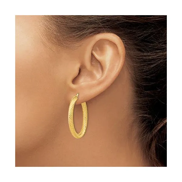 Lady's Yellow 14 Karat Twisted Oval Hoop Earrings Image 2 Venus Jewelers Somerset, NJ