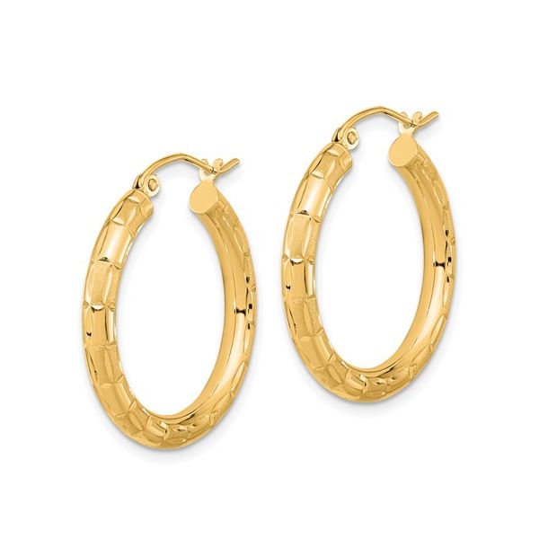 14kt Polished Satin and Diamond-cut Hoop Earrings Image 2 Venus Jewelers Somerset, NJ