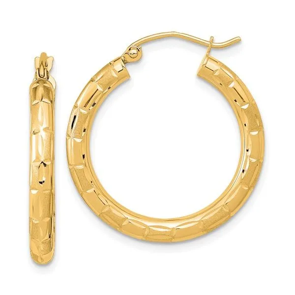 14kt Polished Satin and Diamond-cut Hoop Earrings Venus Jewelers Somerset, NJ