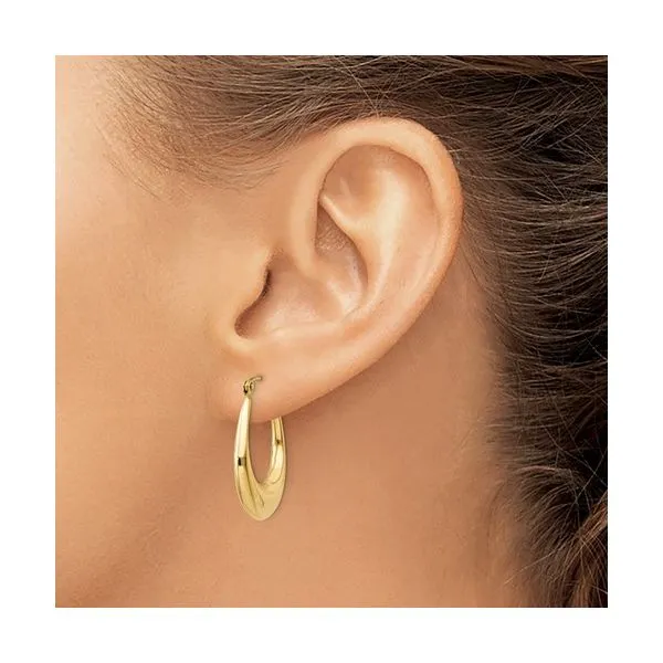 14kt Yellow Gold Medium Sized Polished Oval Hoop Earrings w/ Asymmetrical Thickness Image 2 Venus Jewelers Somerset, NJ