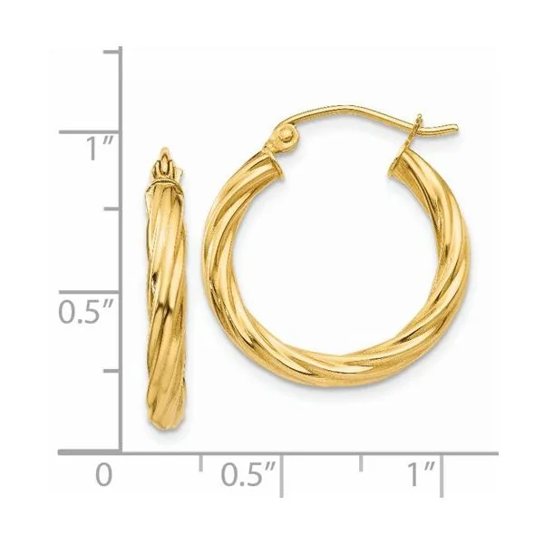 14kt Yellow Gold Polished Twisted Hoop Earrings Image 3 Venus Jewelers Somerset, NJ