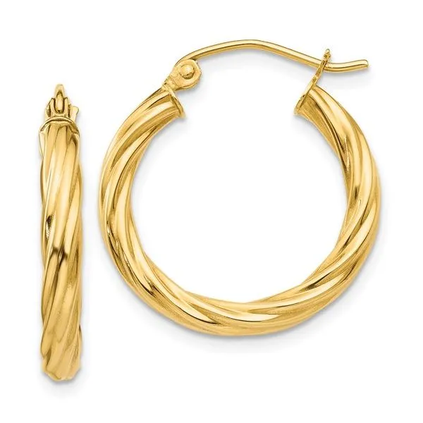 14kt Yellow Gold Polished Twisted Hoop Earrings Venus Jewelers Somerset, NJ