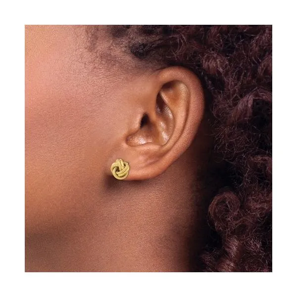 14kt Yellow Gold Polished Textured Double Love Knot Post Earrings Image 3 Venus Jewelers Somerset, NJ