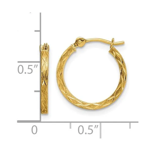 14k Polished and Satin Diamond-cut Hoop Earrings Image 3 Venus Jewelers Somerset, NJ