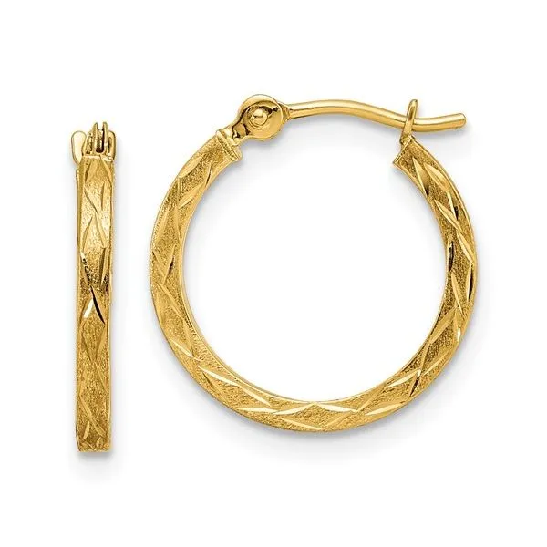 14k Polished and Satin Diamond-cut Hoop Earrings Venus Jewelers Somerset, NJ