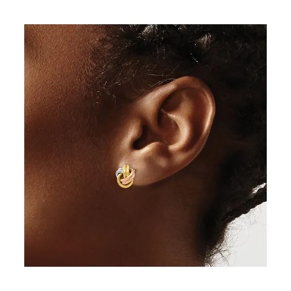 14kt Tri-Colored Gold Love Knot Stud Earrings Image 3 Venus Jewelers Somerset, NJ