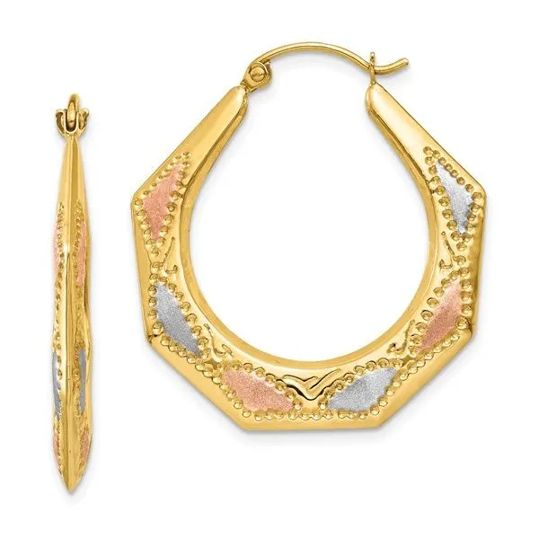 14Kt Tri-Tone Geometric Hoop Earrings Venus Jewelers Somerset, NJ