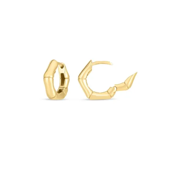 14K Yellow Gold 16mm Bamboo Huggie Hoop Earrings with Snap Clasp Image 2 Venus Jewelers Somerset, NJ
