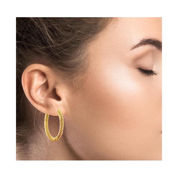 14K Yellow Gold Medium Oval Twist Hoop Earrings Image 2 Venus Jewelers Somerset, NJ