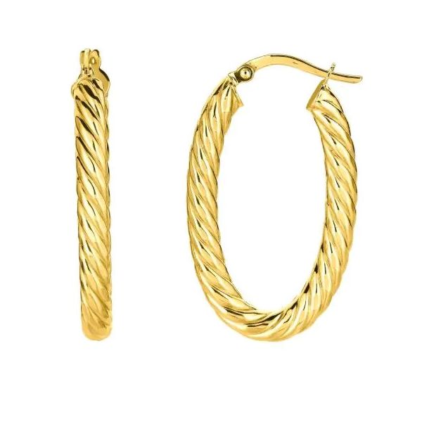 14K Yellow Gold Medium Oval Twist Hoop Earrings Venus Jewelers Somerset, NJ
