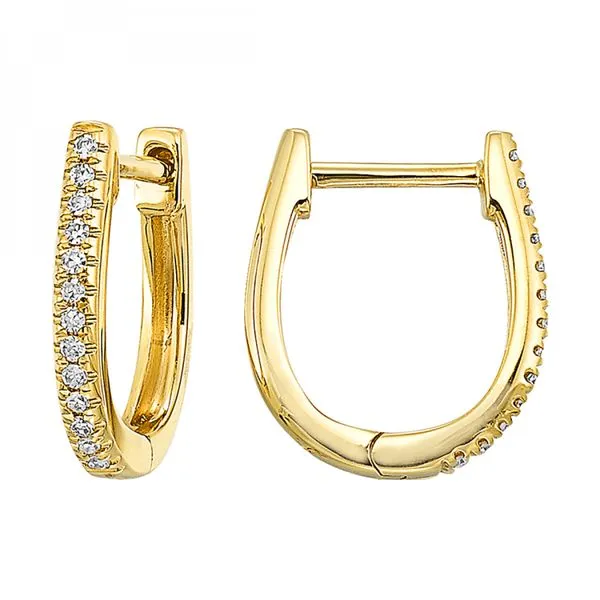 Lady's 14K Yellow Gold Small Hoop Earrings with 26 Round Diamonds Image 2 Venus Jewelers Somerset, NJ