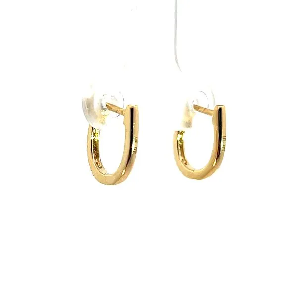 Lady's 14K Yellow Gold Small Hoop Earrings with 26 Round Diamonds Image 3 Venus Jewelers Somerset, NJ