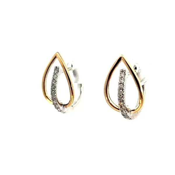 Lady's 10K Yellow and White Gold Small Hoop Earrings with 20 Round Diamonds Image 2 Venus Jewelers Somerset, NJ