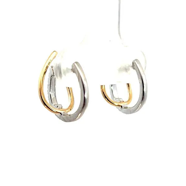 Lady's 10K Yellow and White Gold Small Hoop Earrings with 20 Round Diamonds Image 3 Venus Jewelers Somerset, NJ