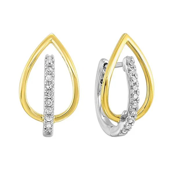 Lady's 10K Yellow and White Gold Small Hoop Earrings with 20 Round Diamonds Venus Jewelers Somerset, NJ