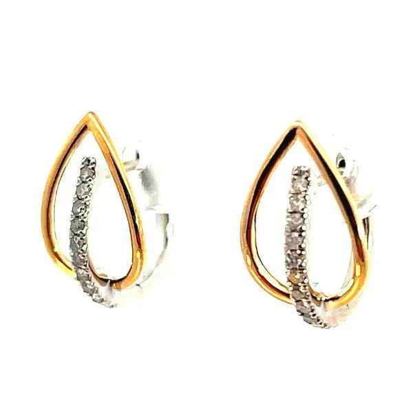 Lady's 10K Yellow and White Gold Small Hoop Earrings with 20 Round Diamonds Image 3 Venus Jewelers Somerset, NJ