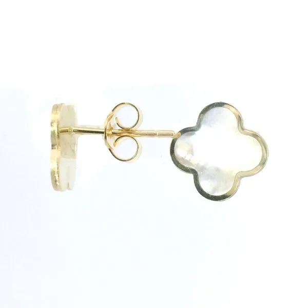 14K Yellow Gold Mother of Pearl Quatrefoil Earrings Venus Jewelers Somerset, NJ