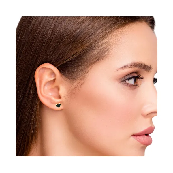 14K Yellow Gold Black Enamel Heart Earrings – Bold & Chic Style Image 2 Venus Jewelers Somerset, NJ