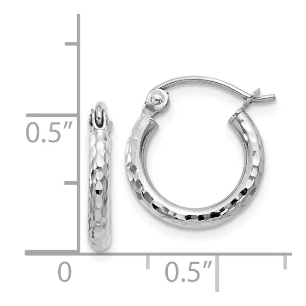 White 14K Gold Diamond Cut Hoop Earrings – 2mm Slim Design Image 2 Venus Jewelers Somerset, NJ