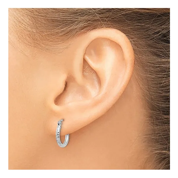 White 14K Gold Diamond Cut Hoop Earrings – 2mm Slim Design Image 3 Venus Jewelers Somerset, NJ