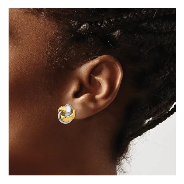 Two Tone 14K Gold Knot Stud Earrings – Yellow & White Gold Image 3 Venus Jewelers Somerset, NJ