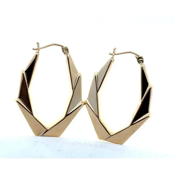 14K Yellow Gold Elongated Textured Diamond Cut Hoop Earrings Venus Jewelers Somerset, NJ