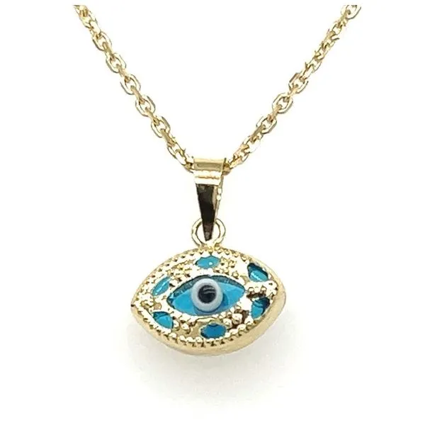 14kt Yellow Gold and Blue Glass Evil Eye Charm Venus Jewelers Somerset, NJ