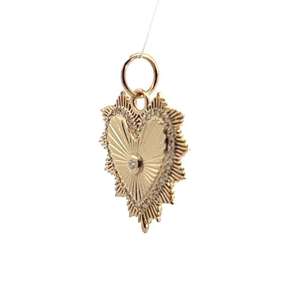 Yellow 14 Karat Diamond Sunburst Heart Medallion Image 2 Venus Jewelers Somerset, NJ