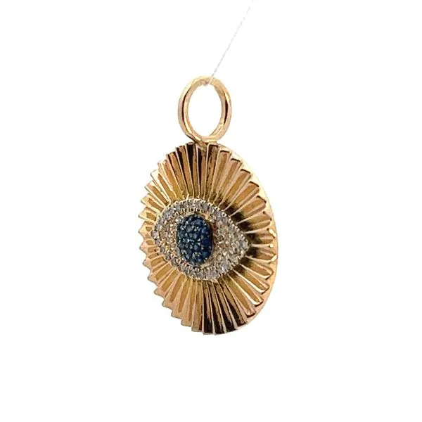 Yellow 14 Karat Diamond and Sapphire Evil Eye Medallion Image 2 Venus Jewelers Somerset, NJ