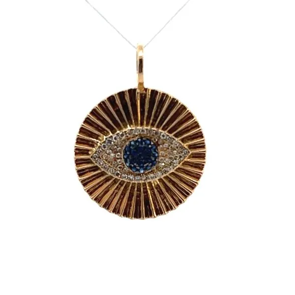 Yellow 14 Karat Diamond and Sapphire Evil Eye Medallion Venus Jewelers Somerset, NJ