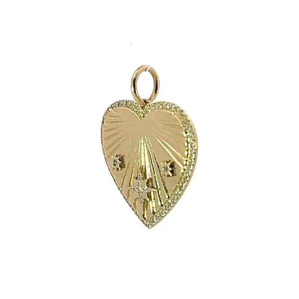 Yellow 14 Karat Diamond Sunburst Heart Medallion Image 2 Venus Jewelers Somerset, NJ