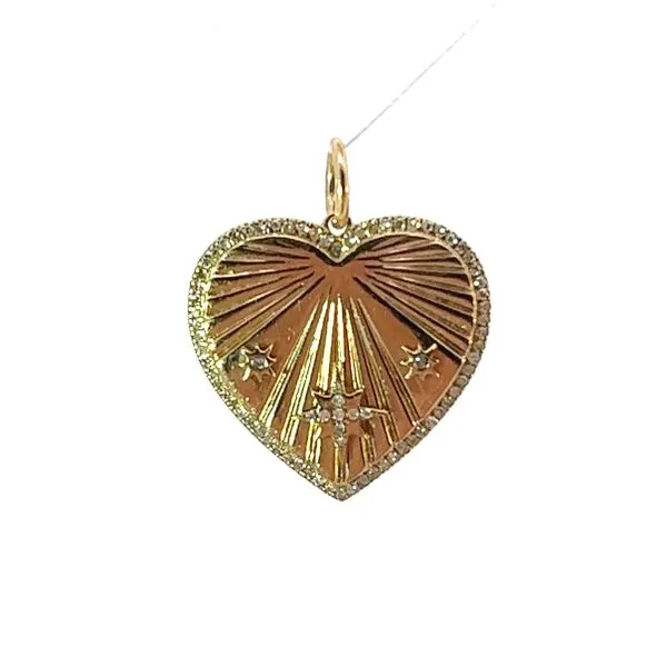 Yellow 14 Karat Diamond Sunburst Heart Medallion Venus Jewelers Somerset, NJ