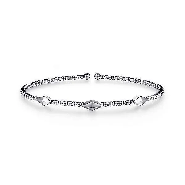 14kt White Gold Bujukan Bead Cuff Bracelet with Pyramid Stations Venus Jewelers Somerset, NJ