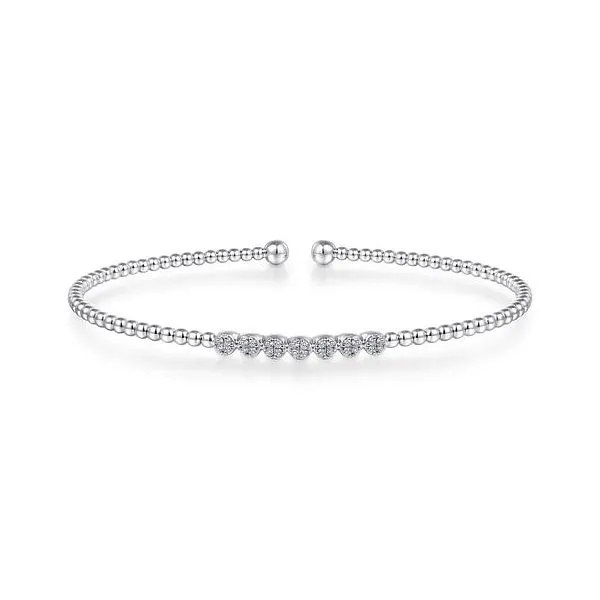 14K White Gold Beaded Diamond Bangle Bracelet – 5.75