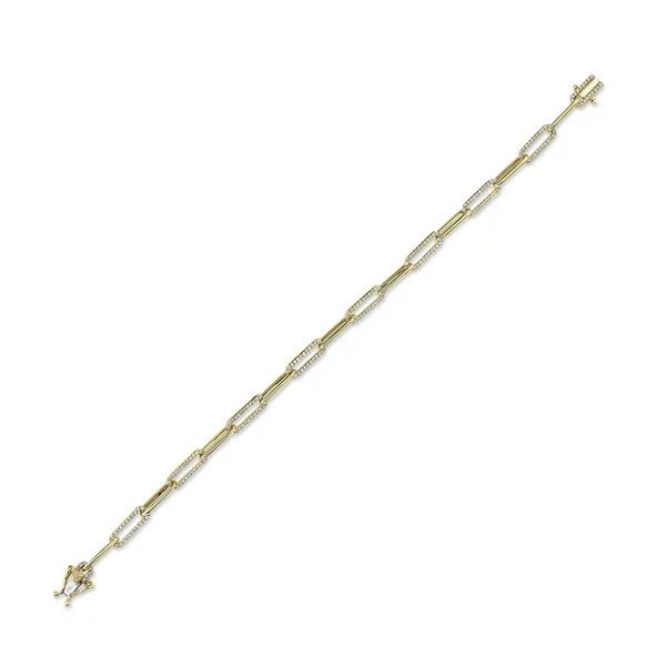 14K Yellow Gold Diamond Paperclip Bracelet – 0.74ctw Round Diamonds (7
