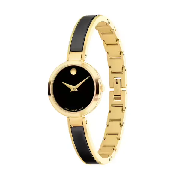 Movado Moda – Black Dial, Yellow PVD, Ceramic Bangle Image 2 Venus Jewelers Somerset, NJ