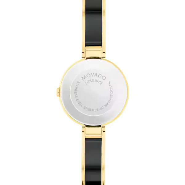 Movado Moda – Black Dial, Yellow PVD, Ceramic Bangle Image 3 Venus Jewelers Somerset, NJ