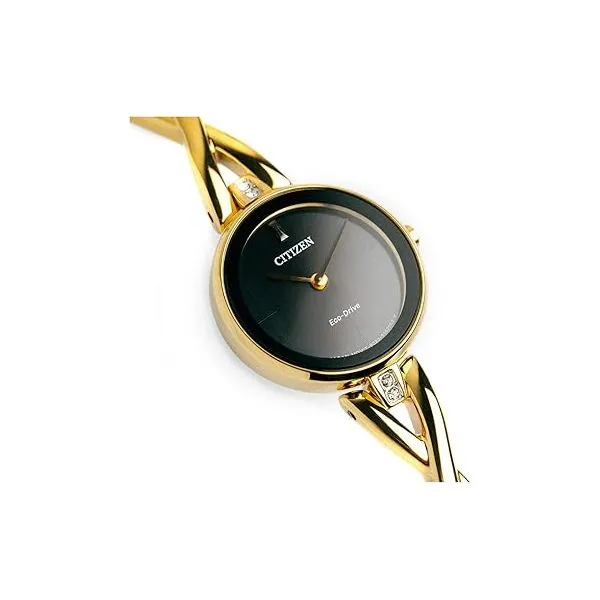 Citizen Axiom Silhouette Bangle – Black Dial, Yellow Stainless Steel, Eco-Drive Image 2 Venus Jewelers Somerset, NJ