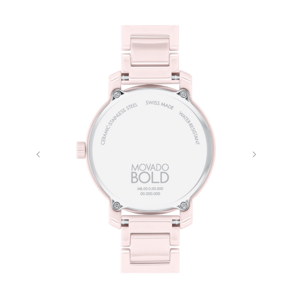 Movado Bold Evolution 2.0 Pink Ceramic Watch Image 2 Venus Jewelers Somerset, NJ