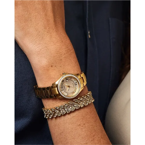 Citizen Ladies Gold-Tone Stainless Steel Dress Watch with Crystal Bezel Image 3 Venus Jewelers Somerset, NJ