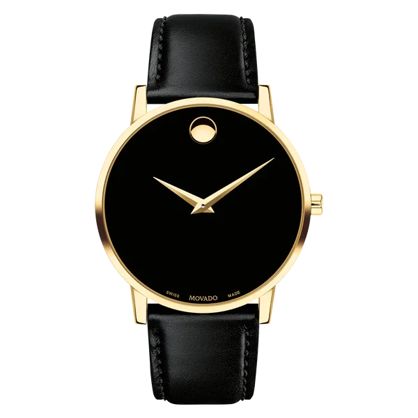 Movado black leather shop