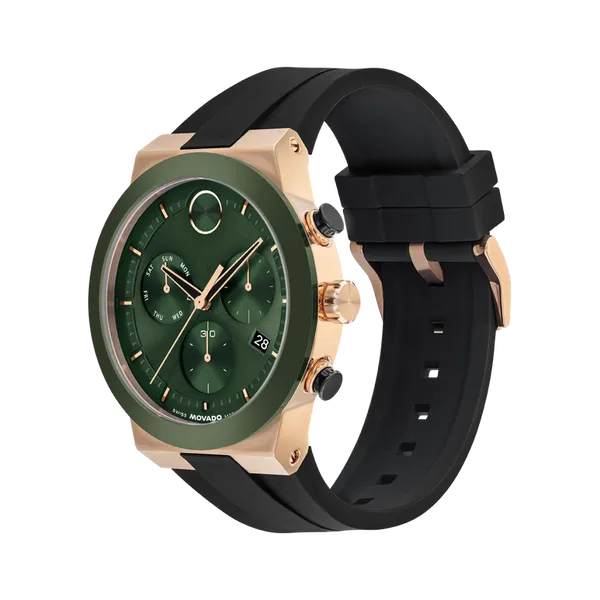 Movado Bold Fusion Watch Strap – Black & Rose Ceramic, Stainless Steel, Silicone Image 3 Venus Jewelers Somerset, NJ