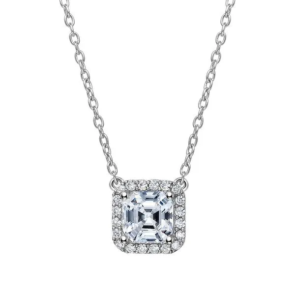 Sterling Silver Asscher Cut CZ w/ Halo Pendant Venus Jewelers Somerset, NJ