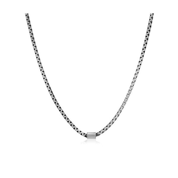 Men’s Italian Sterling Silver Gunmetal Box Chain Necklace with Barrel – 18” Venus Jewelers Somerset, NJ