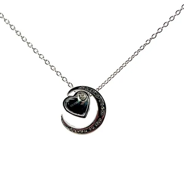 White Sterling Silver Moon & Heart Charm 