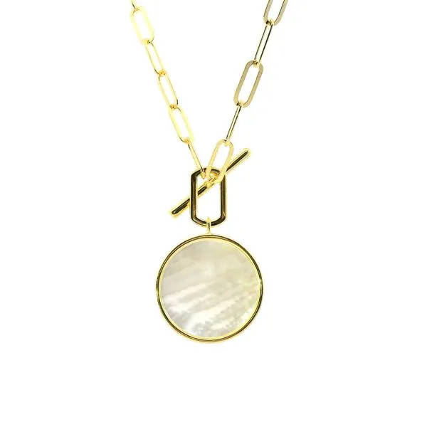 Yellow Gold Plated Sterling Silver Mother of Pearl Button Medal – 18
