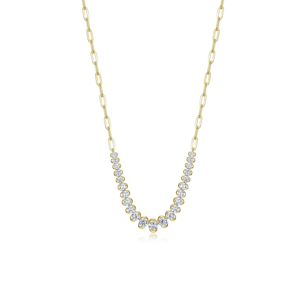Yellow Gold Plated Sterling Silver Half Bezel Paperclip Chain Venus Jewelers Somerset, NJ