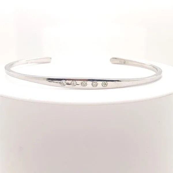White Sterling Silver Bangle Bracelet w/ Diamonds Venus Jewelers Somerset, NJ
