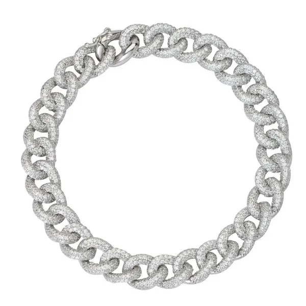 Lady's White Sterling Silver Pave Curb Bracelet With Round Cubic Zirconiums Venus Jewelers Somerset, NJ